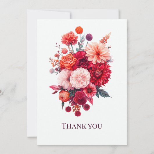 Bright Coral & Fuchsia Floral Bouquet Bedankkaart (Voorkant)