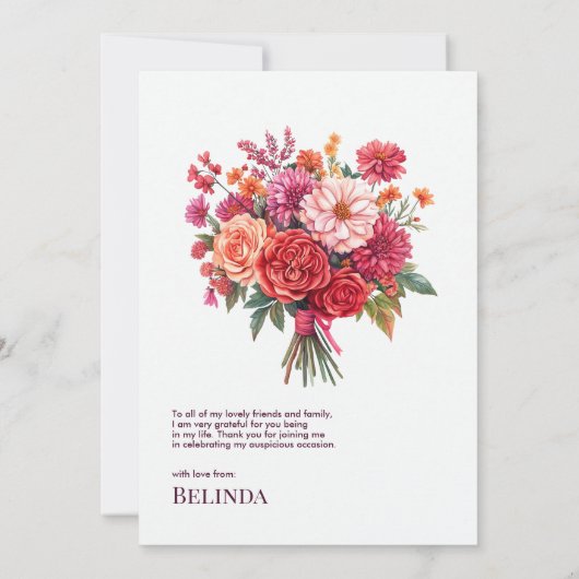 Bright Coral & Fuchsia Floral Bouquet Bedankkaart (Achterkant)