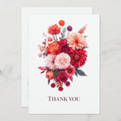 Bright Coral & Fuchsia Floral Bouquet Bedankkaart (Voorkant / Achterkant)