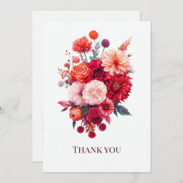 Bright Coral & Fuchsia Floral Bouquet Bedankkaart