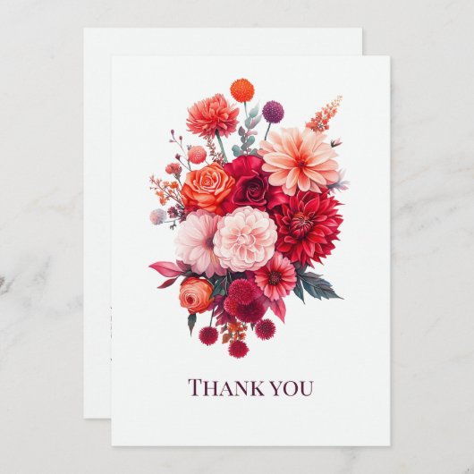 Bright Coral & Fuchsia Floral Bouquet Bedankkaart (Voorkant / Achterkant)