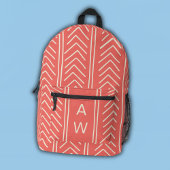 Bright Coral Geometric Arrows Monogram Initialen Bedrukte Rugzak