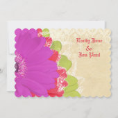 Bright Coral Limoen Paars Gerber Wedding Invite Kaart (Achterkant)