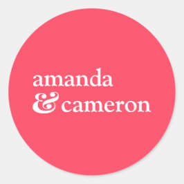 Bright Coral Simple Bride en Groom Names Logo Ronde Sticker