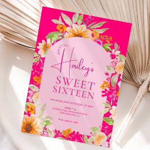Bright Country floral waterverf Sweet 16 Kaart