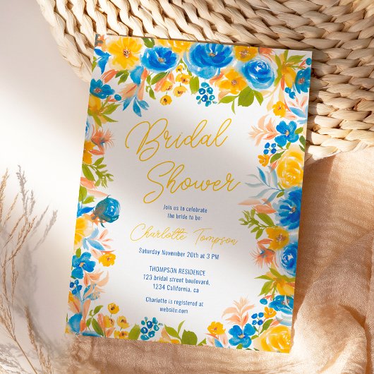 Bright country wilde bloemen script vrijgezellenfe kaart