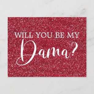 Bright Cranberry Glitter Quinceanera Dama Voorstel Uitnodiging Briefkaart