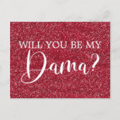 Bright Cranberry Glitter Quinceanera Dama Voorstel Uitnodiging Briefkaart (Voorkant)
