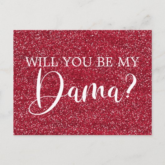 Bright Cranberry Glitter Quinceanera Dama Voorstel Uitnodiging Briefkaart (Voorkant)