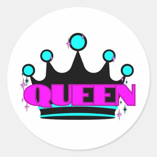 Bright Crown Graphic Roze Bold Sparkly Queen Ronde Sticker (Voorkant)
