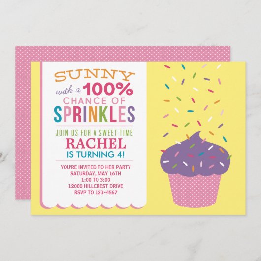 Bright Cupcake Sprinkles Birthday Kaart (Voorkant / Achterkant)