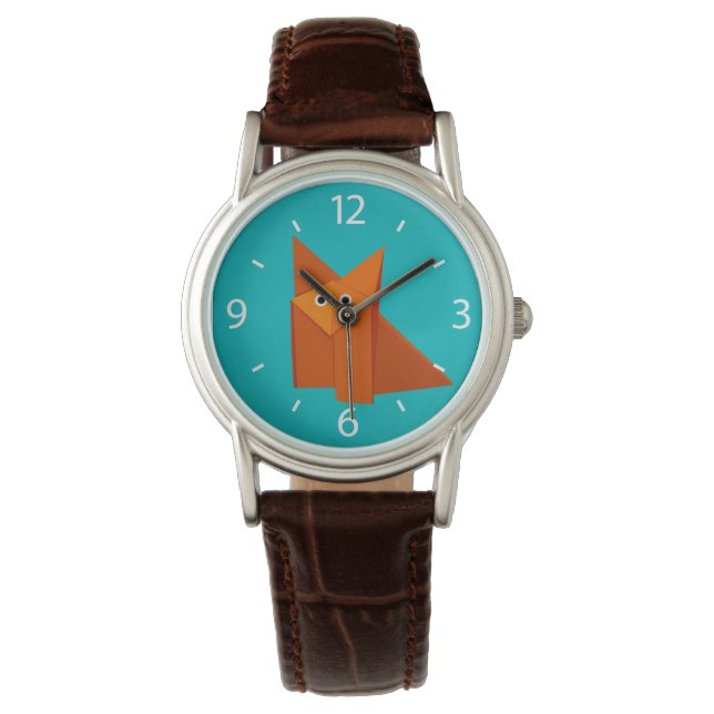 Bright Cute Origami Fox Horloge (Voorkant)