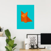 Bright Cute Origami Fox Poster (Thuiskantoor)