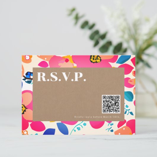Bright Cutouts Bruiloft QR Code RSVP Kaartje (Staand voorkant)