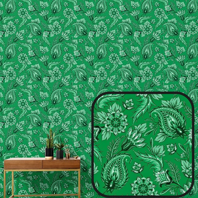 Bright Dark Green Floral Paisley Elegant Behang (Creator heeft geüpload)