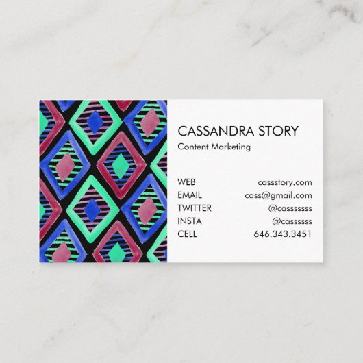 Bright Diamanten Waterverf Modern Pattern Black Visitekaartje (Achterkant)