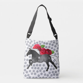 BRIGHT DIAMONDS RED ROSES UNIVERSE HORSE DESIGNER CROSSBODY TAS