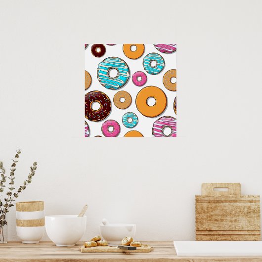 Bright Donut Whimsical Pattern Poster (Keuken)