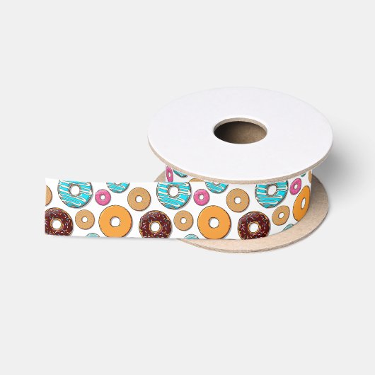 Bright Donut Whimsical Pattern Satijnen Lint (Spoel)
