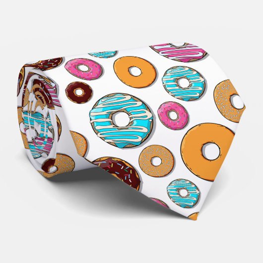 Bright Donut Whimsical Pattern Stropdas (Opgerold)