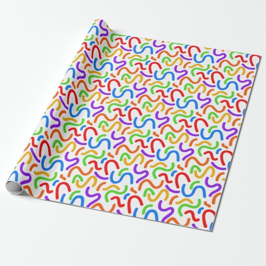 Bright Dopamine Rainbow Squiggles Modern Abstract Cadeaupapier (Uitgerold)