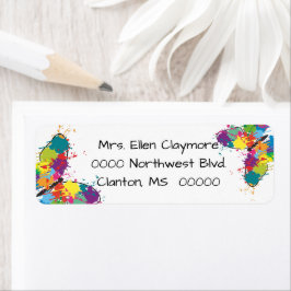 Bright Drip Paint Butterflies Return Address Label