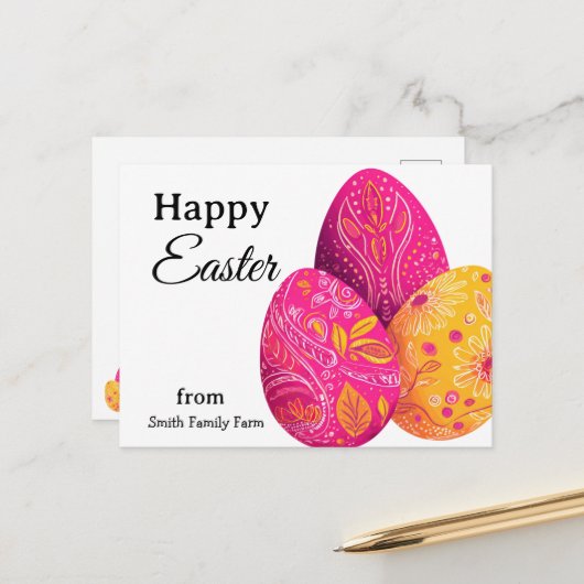 Bright Easter Eggs In Pink and Yellow Briefkaart (Voorkant / Achterkant in situ)