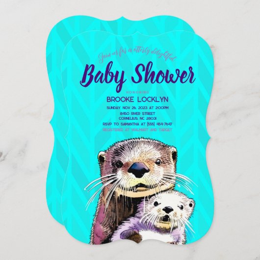 Bright en Bold Blauwgroen Otter Mam en Baby shower Kaart (Voorkant / Achterkant)