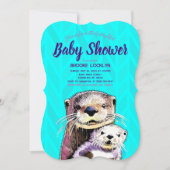 Bright en Bold Blauwgroen Otter Mam en Baby shower Kaart (Voorkant)