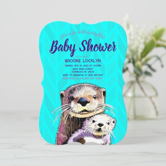 Bright en Bold Blauwgroen Otter Mam en Baby shower Kaart (Staand voorkant)