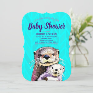 Bright en Bold Blauwgroen Otter Mam en Baby shower Kaart