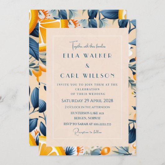 Bright en Citrus bloemenbruiloft Kaart (Voorkant / Achterkant)