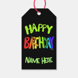 Bright en Happy Birthday Custom Name Cadeaulabel