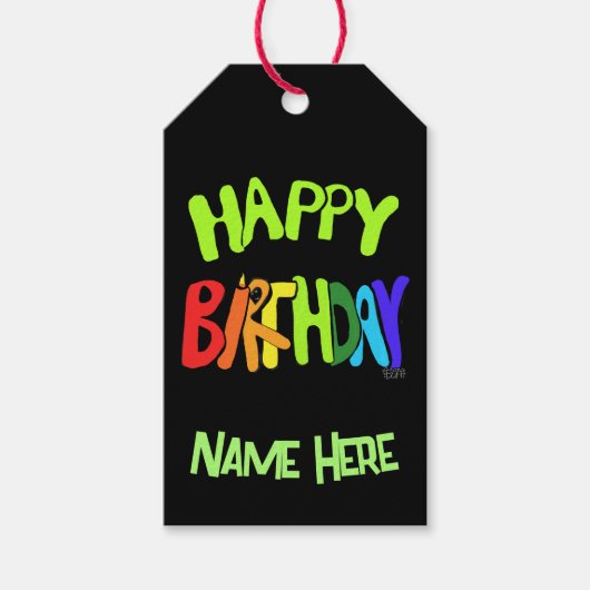 Bright en Happy Birthday Custom Name Cadeaulabel (Voorkant)