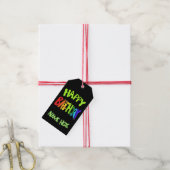 Bright en Happy Birthday Custom Name Cadeaulabel (Met Touw)