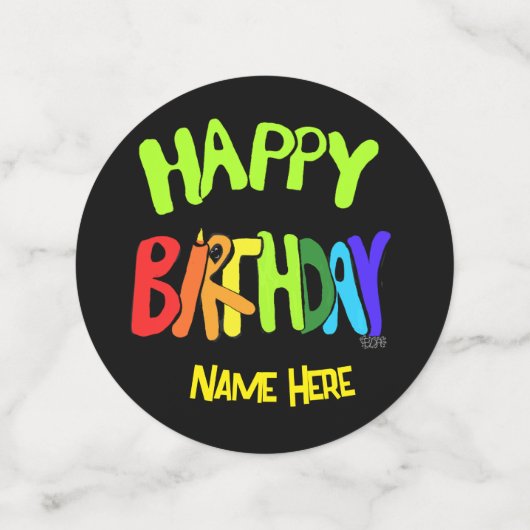 Bright en Happy Birthday Custom Name Confetti (Medium achterkant)