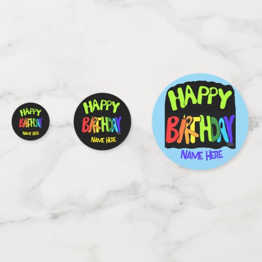 Bright en Happy Birthday Custom Name Confetti (Achterkanten)