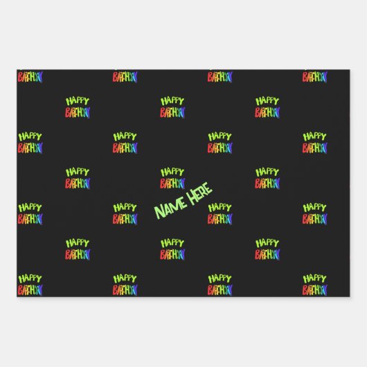 Bright en Happy Birthday Custom Name Inpakpapier Vel (Voorkant 3)