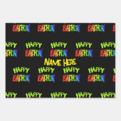 Bright en Happy Birthday Custom Name Inpakpapier Vel (Voorkant 2)