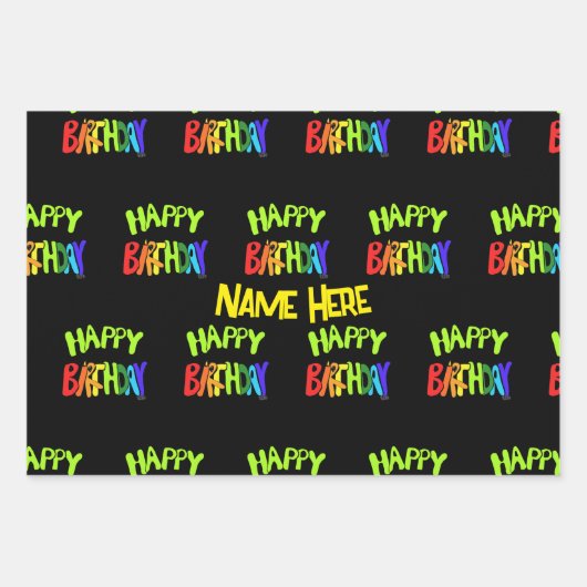 Bright en Happy Birthday Custom Name Inpakpapier Vel (Voorkant 2)
