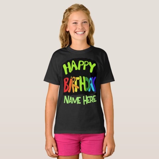 Bright en Happy Birthday Custom Name T-shirt (Voorkant volledig)
