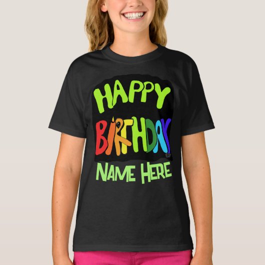 Bright en Happy Birthday Custom Name T-shirt (Voorkant)