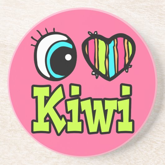Bright Eye Heart I Love Kiwi Zandsteen Onderzetter (Voorkant)