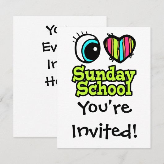 Bright Eye Heart I Love Sunday School Kaart (Voorkant / Achterkant)