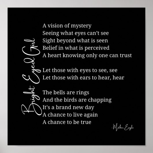Bright Eyed Girl Inspirerend Gedicht Muur Poster (Voorkant)