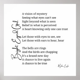 Bright Eyed Girl Inspirerend gedicht Wall Art Deco Poster