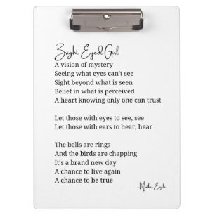 Bright Eyed Girl Inspirerend gedicht Wall Art Klembord