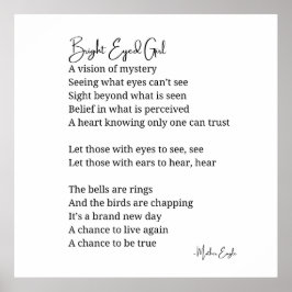 Bright Eyed Girl Inspirerend gedicht Wall Art Poster
