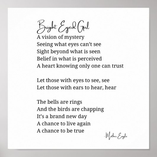 Bright Eyed Girl Inspirerend gedicht Wall Art Poster (Voorkant)