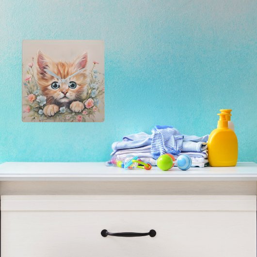 Bright Eyed Kitten Nursery Vierkante Klok